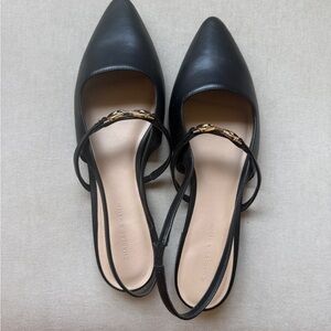 Charles & Keith Trifina Black Flats with Gold Accents